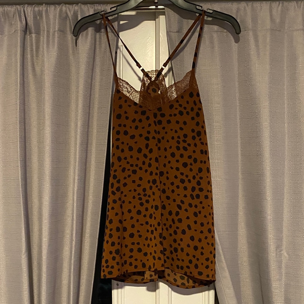 Newbury Kustom Spotted Tan Lace Cami Top